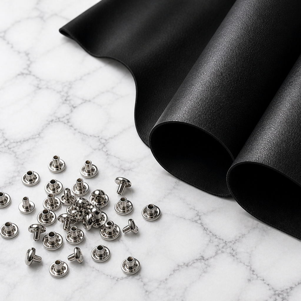 Premium black leather and silver-toned studs on marble – BX Bags BCN Barcelona
