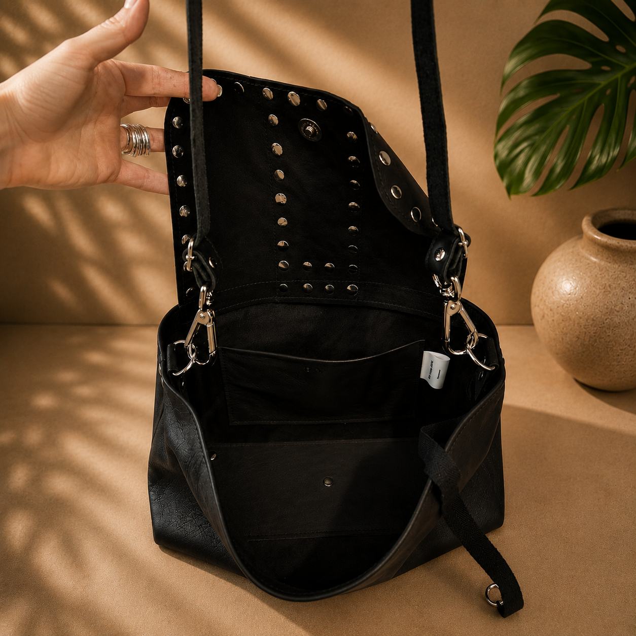 BX Noir Studded Crossbody Bag, Small leather handbag