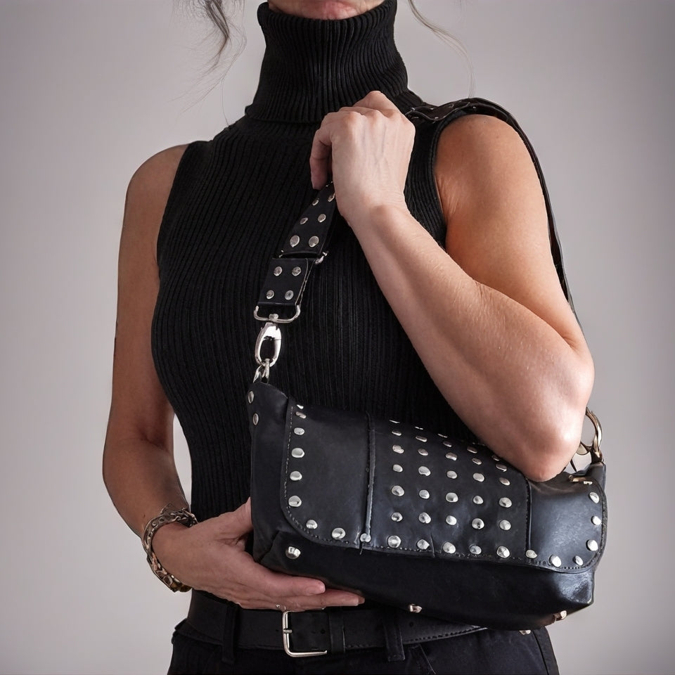 BX Noir Studded Crossbody Bag, Small leather handbag