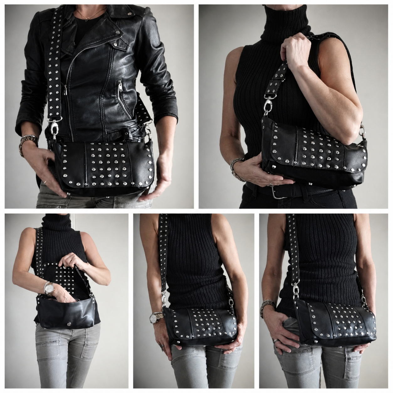 BX Noir Studded Crossbody Bag, Small leather handbag