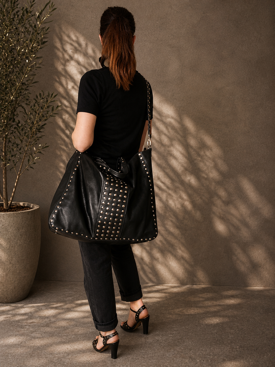 BX Atlas Tote – Oversized Studded Leather Bag Handcrafted in Barcelona