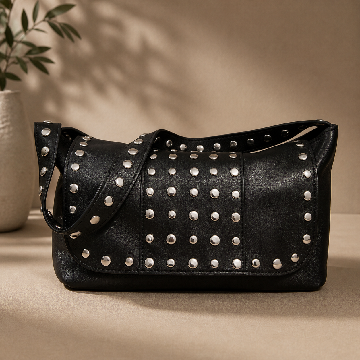 BX Noir Studded Crossbody Bag, Small leather handbag