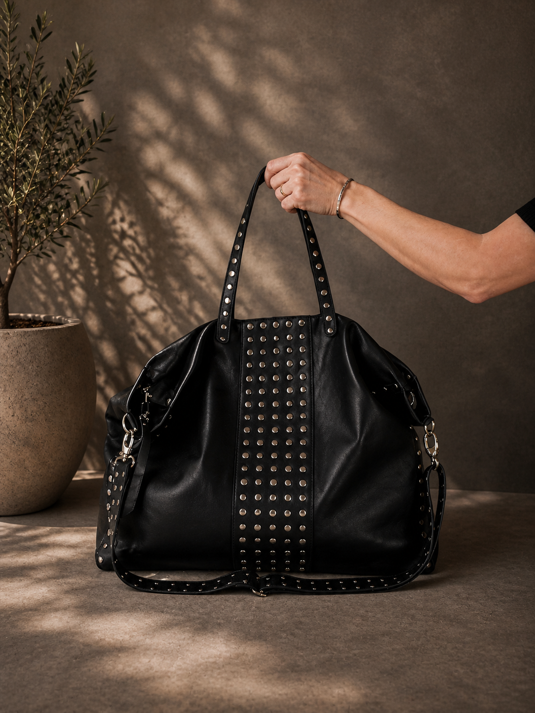 BX Atlas Tote – Oversized Studded Leather Bag Handcrafted in Barcelona