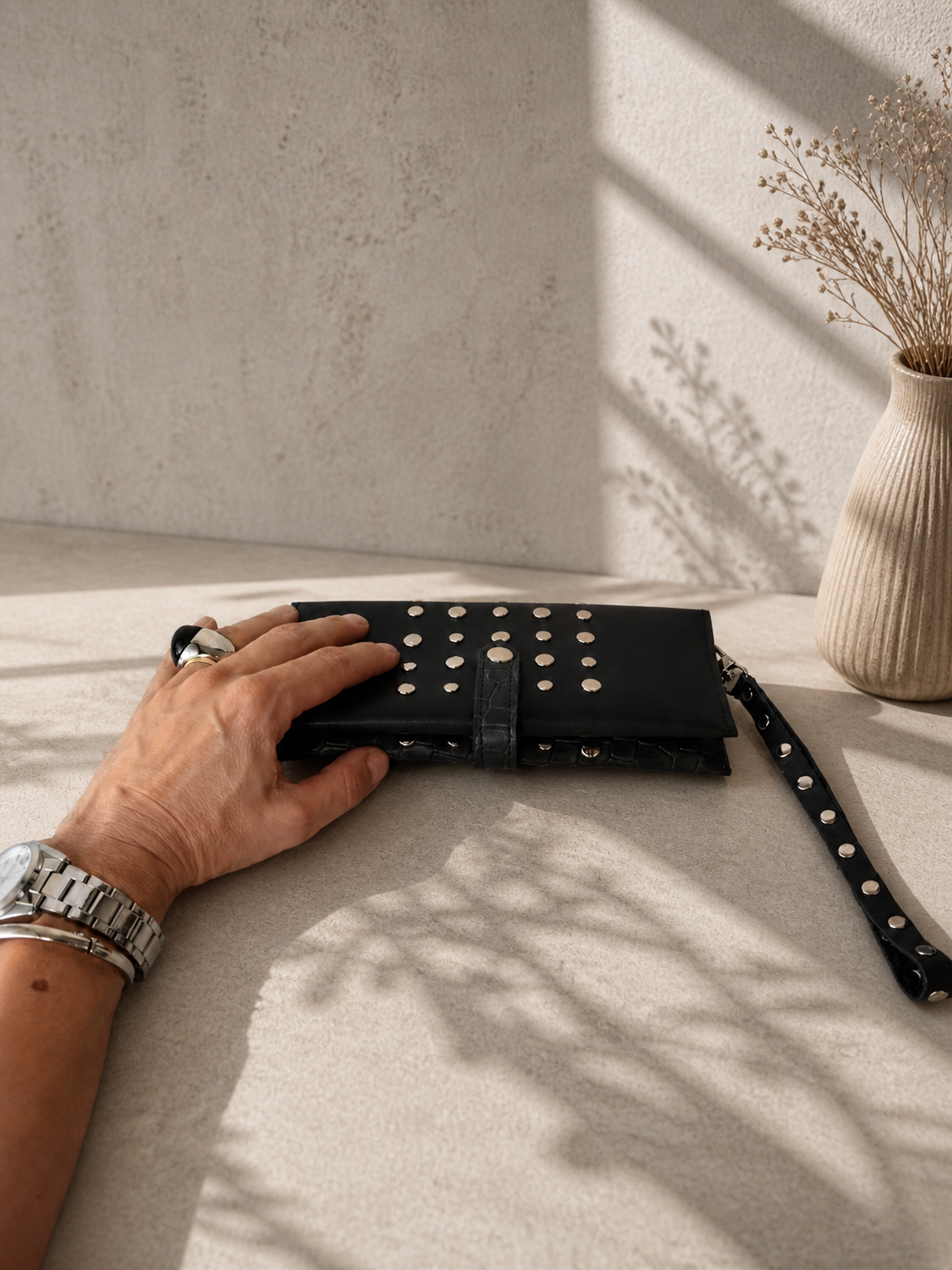BX Obsidian Studded Leather Wallet