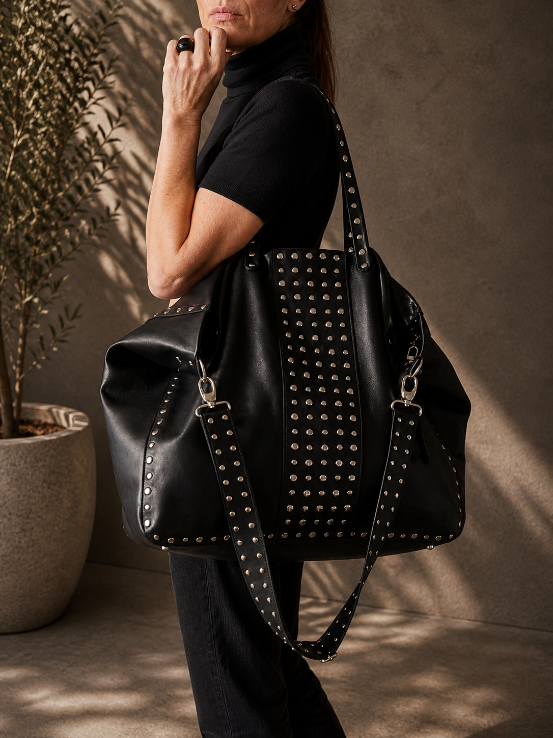 BX Atlas Tote – Oversized Studded Leather Bag Handcrafted in Barcelona
