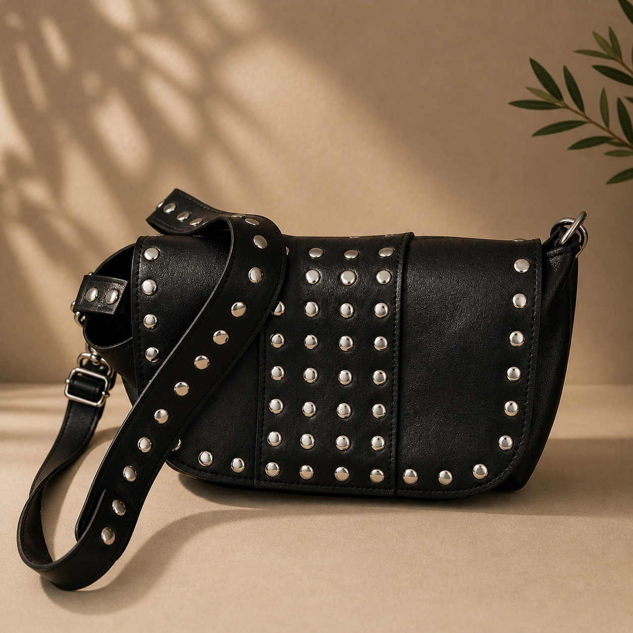 BX Noir Studded Crossbody Bag, Small leather handbag