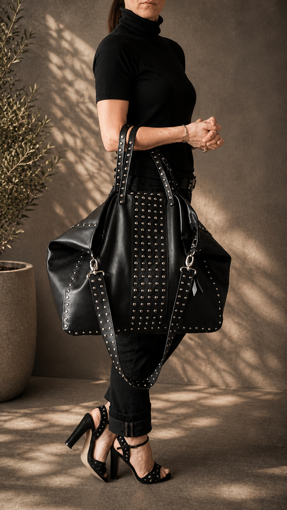 BX Atlas Tote – Oversized Studded Leather Bag Handcrafted in Barcelona
